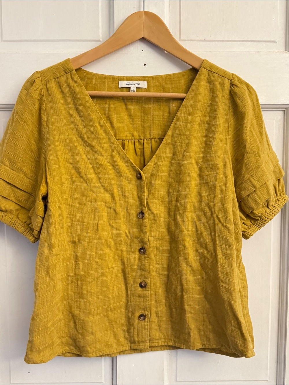 Madewell Mustard Puff Sleeve Button Front Blouse | Small | Cottagecore